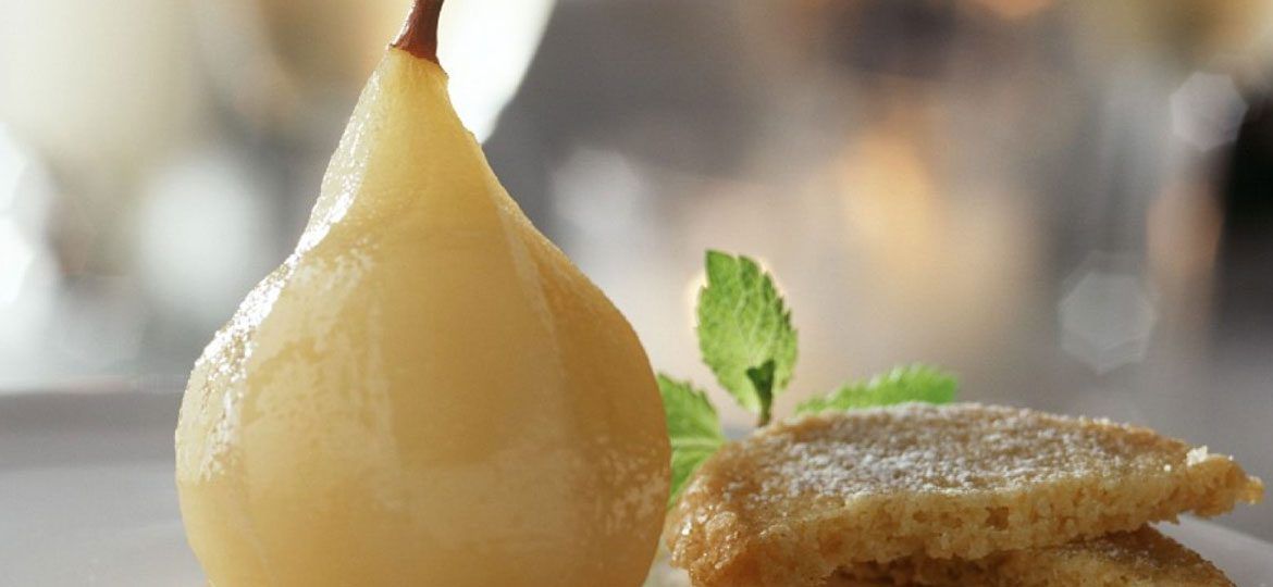 White wine poached pears